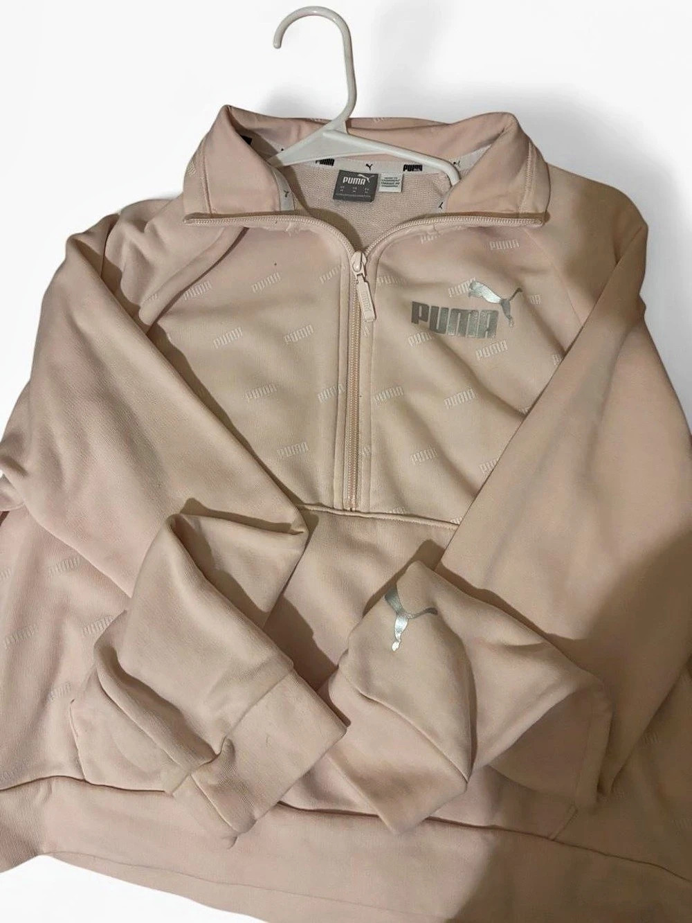 Puma All-Over Print Quarter-Zip Pullover Sweatshirt Pink Medium